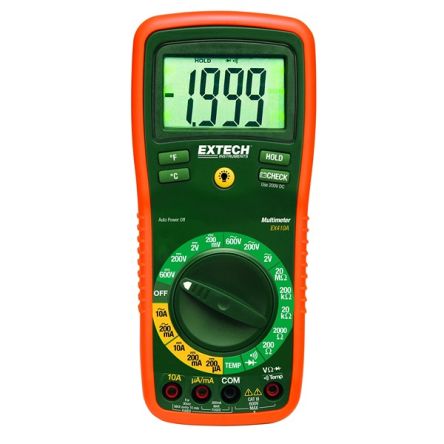 Extech EX410A Backlit LCD Multimeter, 10A ac Max, 10A dc Max, 600V ac Max [EX410A]; 288-0288