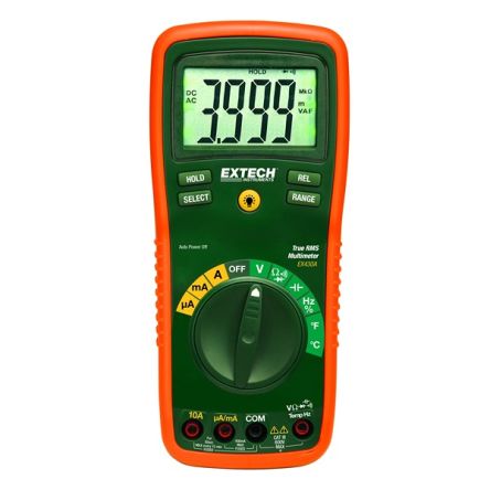 Extech EX430A Backlit LCD Multimeter, 10A ac Max, 10A dc Max, 600V ac Max [EX430A]; 288-0289
