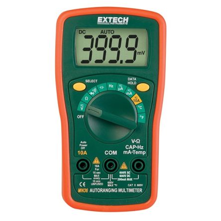 Extech MN36 Digital Multimeter, 10A dc Max, 600V ac Max [MN36]; 288-0343