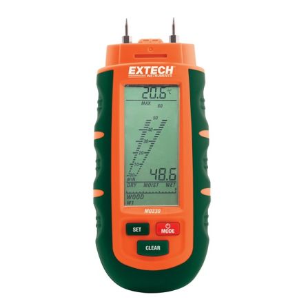 Extech MO230 Moisture Meter, 75% Max, LCD Display, Battery-Powered [MO230]; 288-0345