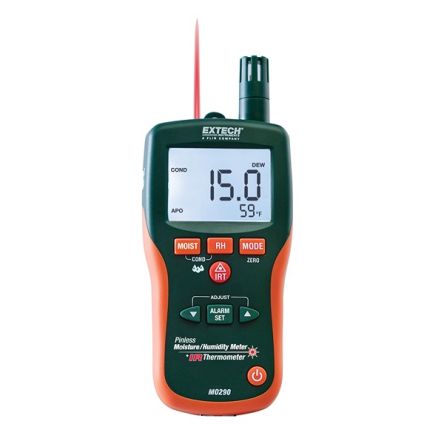 Extech MO290 Moisture Meter, 99 Max, Backlight Display, Battery-Powered [MO290]; 288-0350