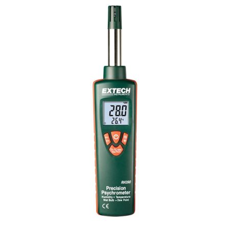 Extech RH390 Psychrometer, 199°F Max, ±1.8 °F Accuracy, Backlit LCD Display, Battery-Powered [RH390]; 288-0402