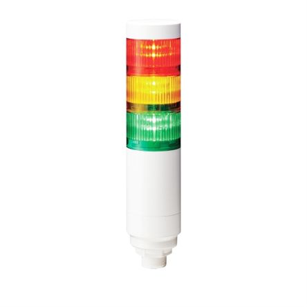 Patlite LR Series Multicolour Signal Tower, 3 Lights, 24 V dc, Nut Mounted [LR6-302WCNW-RYG]; 288-1098