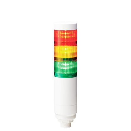 Patlite LR Series Multicolour Signal Tower, 3 Lights, 24 V dc, Nut Mounted [LR6-302WCNW-RYG+FB295]; 288-1099