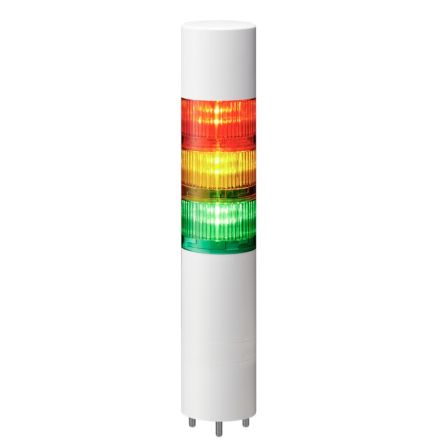 Patlite LR Series Multicolour Buzzer Signal Tower, 3 Lights, 24 V dc, Direct Mount [LR6-302WMBW-RYG+FB295]; 288-1100