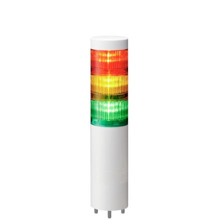 Patlite LR Series Multicolour Signal Tower, 3 Lights, 24 V dc, Direct Mount [LR6-302WMNW-RYG+FB295]; 288-1101