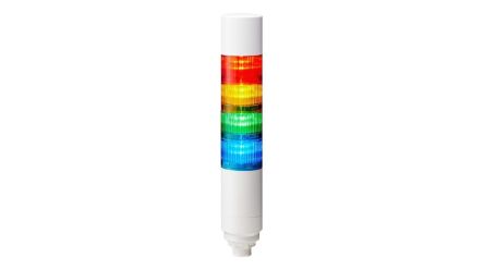 Patlite LR Series Multicolour Buzzer Signal Tower, 4 Lights, 24 V dc, Nut Mounted [LR6-402WCBW-RYGB+FB295]; 288-1102