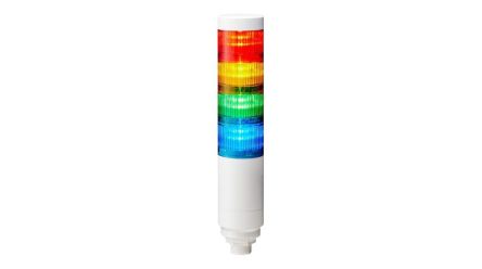 Patlite LR Series Multicolour Signal Tower, 4 Lights, 24 V dc, Nut Mounted [LR6-402WCNW-RYGB+FB295]; 288-1103