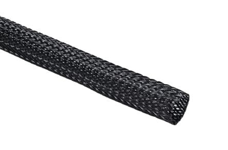 HellermannTyton Expandable Braided Polyester Black Cable Sleeve, 30mm Diameter, 50m Length, Helagaine HEGP Series [170-80531 HEGPL30-PET-BK]; 288-1184