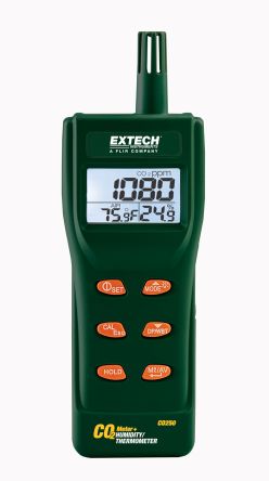 Extech CO250 Air Quality Monitor for CO2, +60°C Max, 99.9%RH Max, Battery-Powered [CO250]; 288-2299