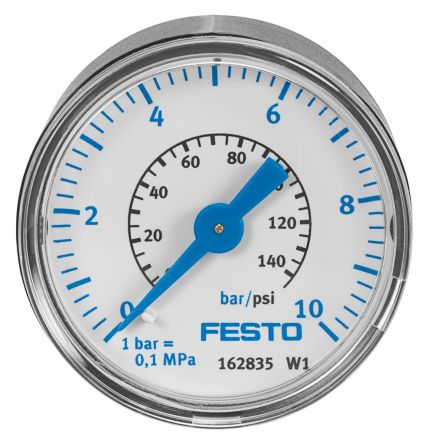 Festo G 1/4 Analogue Bourdon tube pressure gauge 10bar Inline 50mm Outside Diameter [MA-50-10-1/4]; 288-2663
