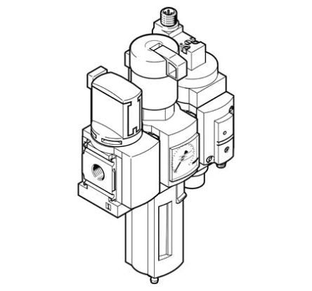 Festo G 1/4 FRL Assembly, Manual Drain, 40μm Filtration Size - With Pressure Gauge [MSB4-1/4:C3:J120:D14-WP]; 288-2809