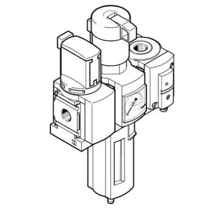 Festo G 1/4 FRL Assembly, Manual Drain, 40μm Filtration Size - With Pressure Gauge [MSB4-1/4:C3:J120:F12-WP]; 288-2811
