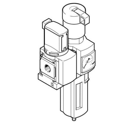 Festo G 1/4 FRL Assembly, Manual Drain, 40μm Filtration Size - With Pressure Gauge [MSB4-1/4:C3:J120-WP]; 288-2812