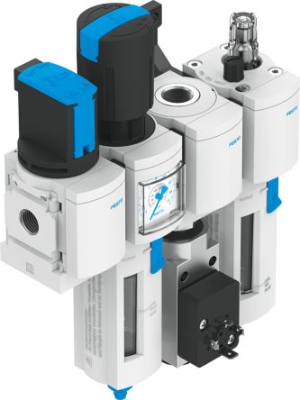 Festo G 1/4 FRL Assembly, Manual Drain, 40μm Filtration Size - With Pressure Gauge [MSB4-1/4:C3J1F3M1-WP]; 288-2813