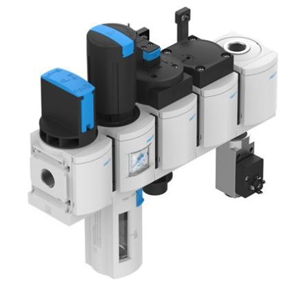Festo G 1/2 FRL Assembly, Automatic Drain, 5μm Filtration Size - With Pressure Gauge [MSB6-1/2:C3J4D1A1F3-WP]; 288-2818