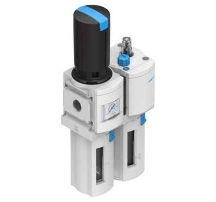 Festo G 1/2 FRL Assembly, Manual Drain, 5μm Filtration Size - With Pressure Gauge [MSB6-1/2-FRC11:J9M2]; 288-2820