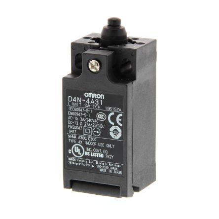 Omron D4N Series Plunger Limit Switch, 1NC/1NO, IP67, Plastic Housing [D4N-4A31R]; 288-3216