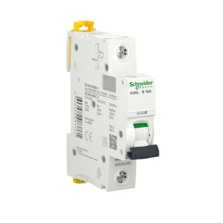 Schneider Electric Acti9 A9F MCB, 1P, 16A Curve B, 230V AC, 72V DC, 15 kA Breaking Capacity [A9F93116]; 288-7084