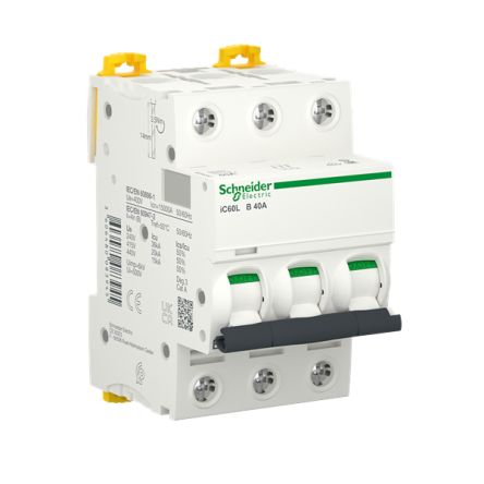 Schneider Electric Acti9 A9F MCB, 3P, 40A Curve B, 400V AC, 180V DC, 15 kA Breaking Capacity [A9F93340]; 288-7091