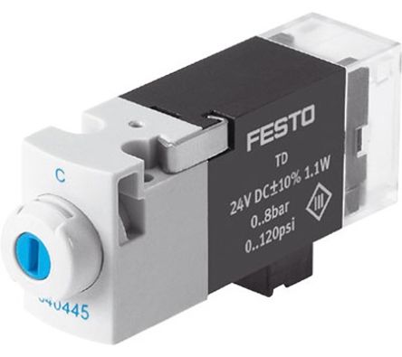 Festo 3/2 Open, Single Solenoid Pneumatic Solenoid Valve - Electrical MHA1 Series 24V dc, 540442 [MHA1-M1LH-3/2O-0,6-PI]; 288-7785