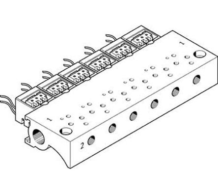 Festo MHA1 series 8 station Metric M3 Manifold for use with Valves, 197230 [MHA1-P8-2-M3-PI]; 288-7808