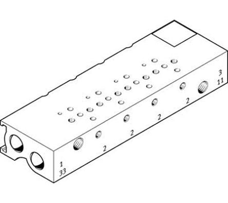 Festo MHA1 series 6 station Metric M3 Manifold for use with Valves, 197249 [MHA1-PR6-3-M3-PI-PCB]; 288-7825