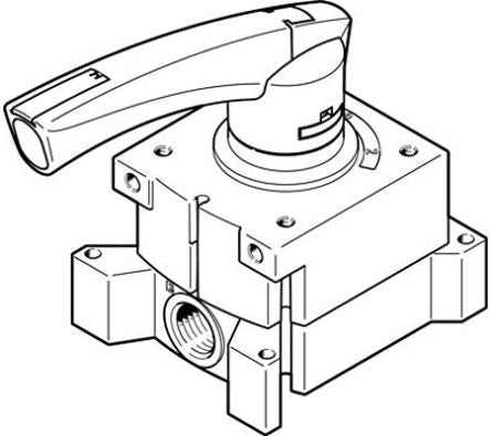 Festo Manual 4/3 Way, Pressurised Pneumatic Manual Control Valve VHER Series, G 1/8, 6mm, 3488216 [VHER-P-H-B43U-G18]; 289-0609