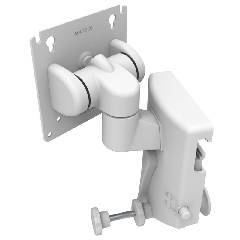 SOUTHCO Monitor Mount, Tilt & Swivel, With VESA Mounting Plate, Rail Mount, Aluminum Alloy, Powder Coat, White [AV-D32-10K172-76]