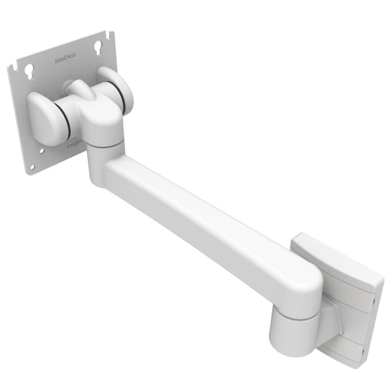 SOUTHCO Monitor Mount, Tilt & Swivel, Single Arm, With VESA Mounting Plate, Wall Mount, Front Fastened, Aluminum Alloy, Powder Coat, White [AV-D32-23A143-76]