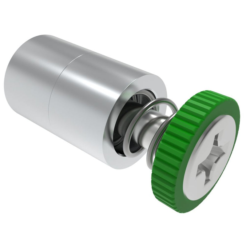 SOUTHCO DZUS® Tech Line, Flare-in, 9.3 mm Fastened Stud Projection, 0.9mm Min. Outer Panel, #2 Phillips Recess, Green Knob, Bulk Packaged [D9-52-3312-K014]