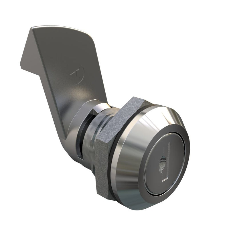 SOUTHCO Quarter-Turn Cam Latch, Key Locking, 23mm (.91 in) Grip, Not Sealed, Zinc Alloy, Chrome Plated, Bright [E5-5-402-510-10]