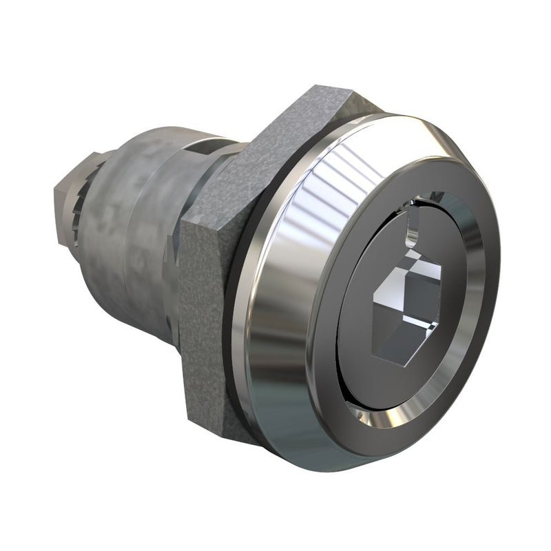 SOUTHCO Quarter-Turn Cam Latch, 8 mm Hex Recess, Spring-return Actuator, Sealed, Zinc Alloy, Chrome Plated, Bright [E5-6-012-TL0]