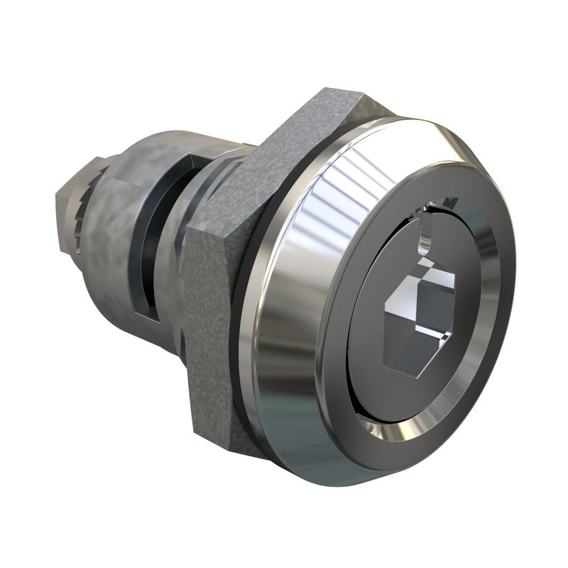 SOUTHCO Quarter-Turn Cam Latch, 8 mm Hex Recess, Spring-return Actuator, Sealed, Zinc Alloy, Chrome Plated, Bright [E5-6-012-TR0]