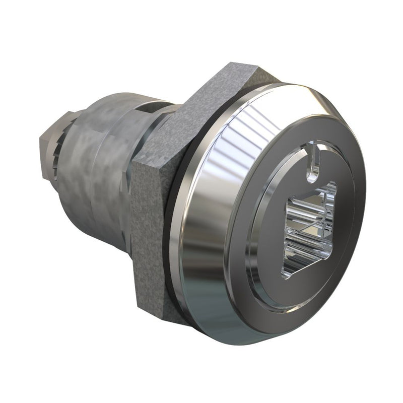 SOUTHCO Quarter-Turn Cam Latch, 8 mm Square Recess, Spring-return Actuator, Sealed, Zinc Alloy, Chrome Plated, Bright [E5-6-082-TL0]
