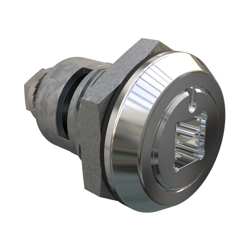 SOUTHCO Quarter-Turn Cam Latch, 8 mm Square Recess, Spring-return Actuator, Sealed, Zinc Alloy, Chrome Plated, Bright [E5-6-082-TR0]