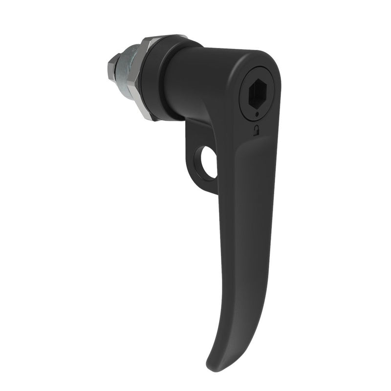 SOUTHCO Quarter-Turn Cam Latch, 8 mm Hex Tool Access, L-Handle, Pad Locking, Sealed, Zinc Alloy, Powder Coat, Black [E5-7-1015-UU1]