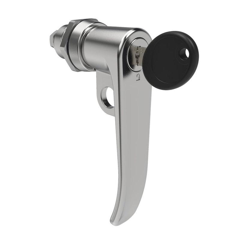 SOUTHCO Quarter-Turn Cam Latch, Key Locking (Reversible Key), L-Handle, Pad Locking, Sealed, Zinc Alloy, Chrome Plated, Bright [E5-7-722-UU1-13]