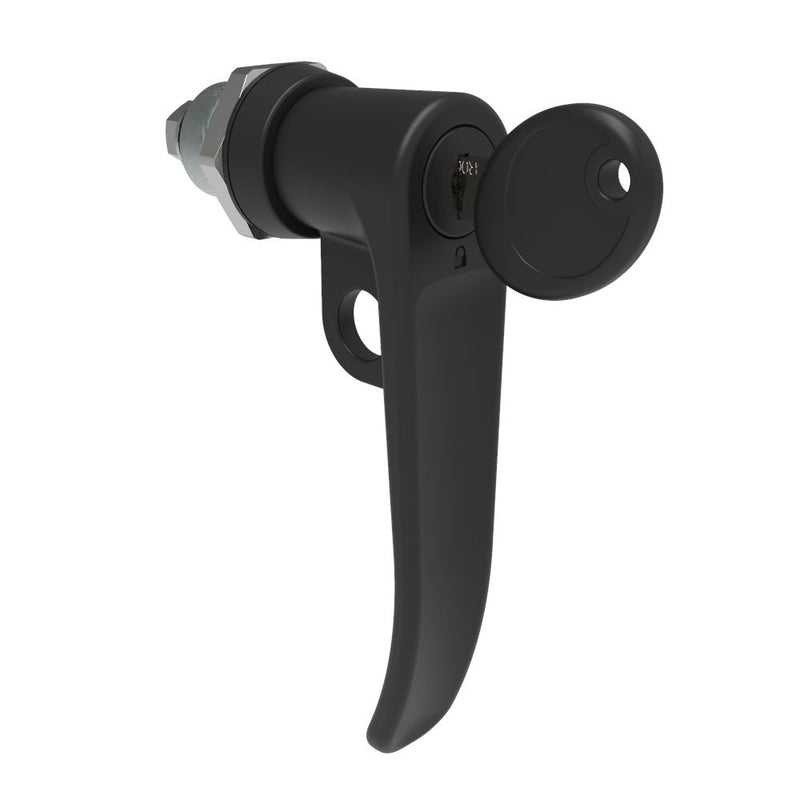 SOUTHCO Quarter-Turn Cam Latch, Key Locking (Reversible Key), L-Handle, Pad Locking, Sealed, Zinc Alloy, Powder Coat, Black [E5-7-725-UU1-13]