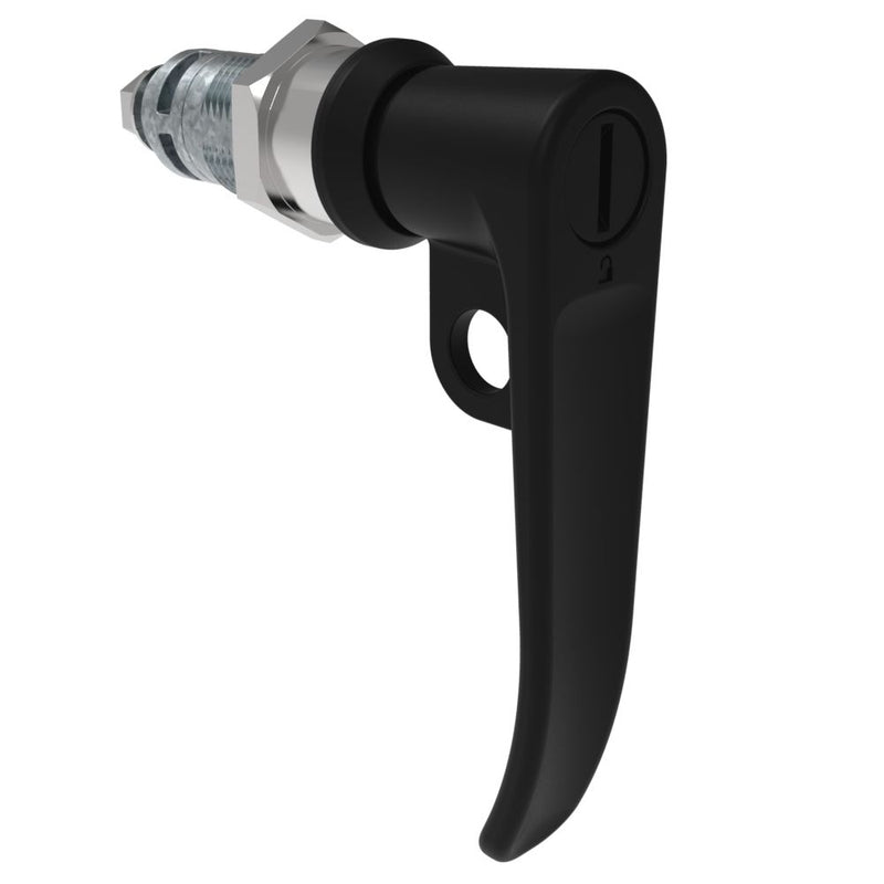 SOUTHCO Quarter-Turn Cam Latch, Slotted Tool Access, L-Handle, Pad Locking, Sealed, Zinc Alloy, Powder Coat, Black [E5-7A-1005-UU3]