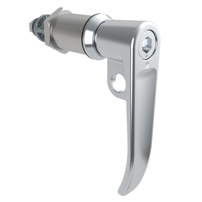 SOUTHCO Quarter-Turn Cam Latch, 8 mm Hex Tool Access, L-Handle, Pad Locking, Sealed, Zinc Alloy, Chrome Plated, Bright [E5-7A-1012-UU5]