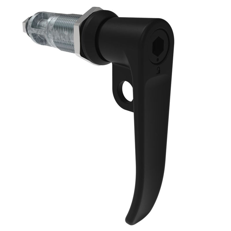SOUTHCO Quarter-Turn Cam Latch, 8 mm Hex Tool Access, L-Handle, Pad Locking, Sealed, Zinc Alloy, Powder Coat, Black [E5-7A-1015-UU2]