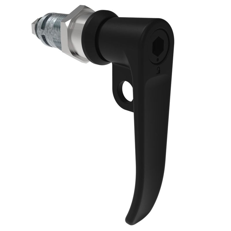 SOUTHCO Quarter-Turn Cam Latch, 8 mm Hex Tool Access, L-Handle, Pad Locking, Sealed, Zinc Alloy, Powder Coat, Black [E5-7A-1015-UU3]