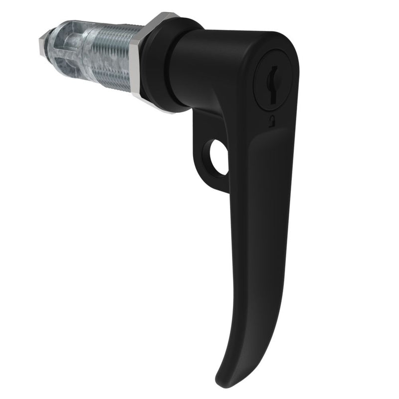 SOUTHCO Quarter-Turn Cam Latch, Key Locking (CH751), L-Handle, Pad Locking, Sealed, Zinc Alloy, Powder Coat, Black [E5-7A-715-UU2-10]