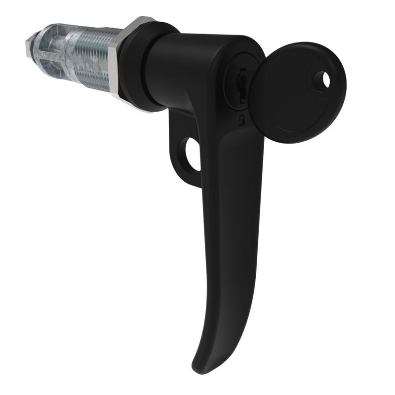 SOUTHCO Quarter-Turn Cam Latch, Key Locking (CH751), L-Handle, Pad Locking, Sealed, Zinc Alloy, Powder Coat, Black [E5-7A-715-UU2-13]