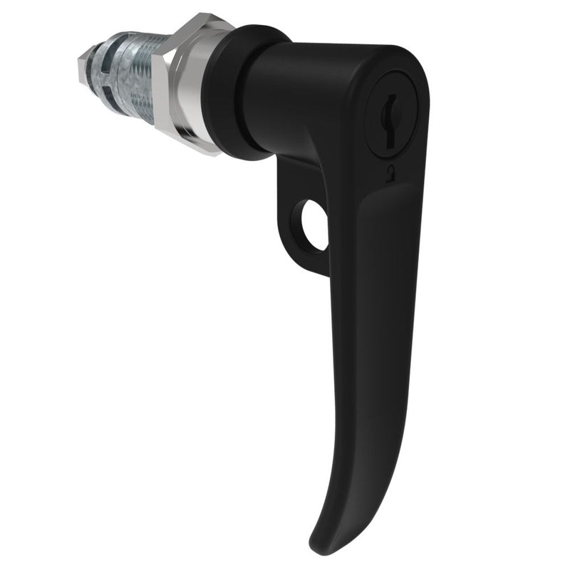 SOUTHCO Quarter-Turn Cam Latch, Key Locking (CH751), L-Handle, Pad Locking, Sealed, Zinc Alloy, Powder Coat, Black [E5-7A-715-UU3-10]
