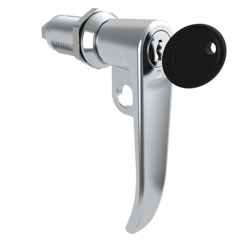 SOUTHCO Quarter-Turn Cam Latch, Key Locking (Reversible Key), L-Handle, Pad Locking, Sealed, Zinc Alloy, Chrome Plated, Bright [E5-7A-722-UU1-13]