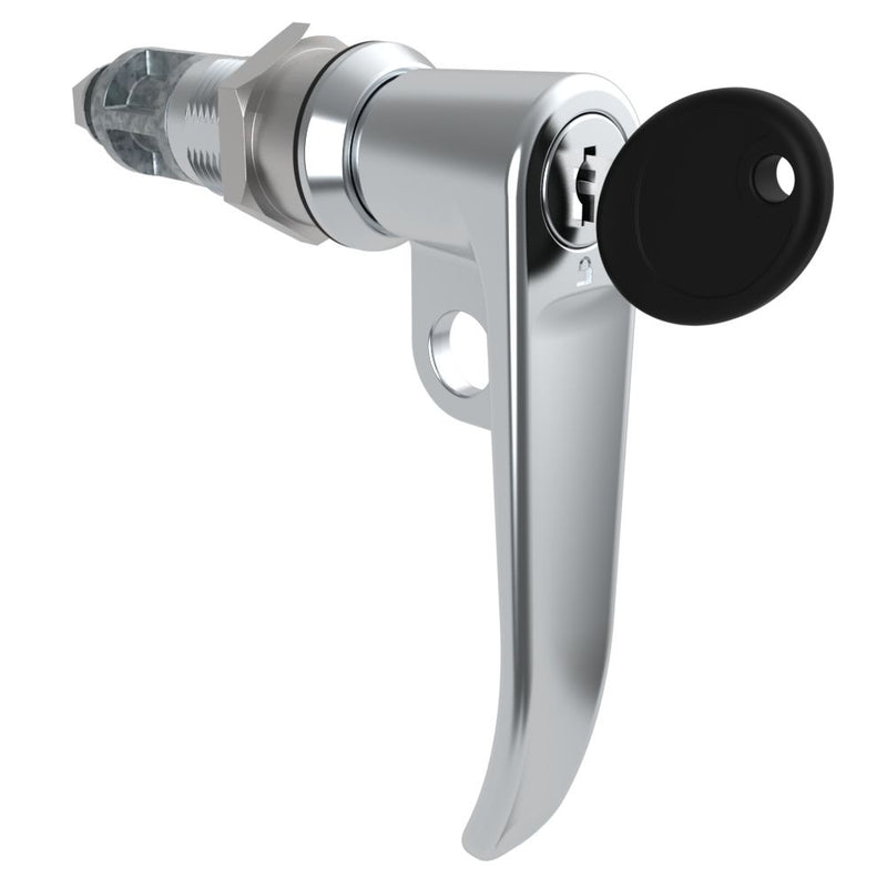 SOUTHCO Quarter-Turn Cam Latch, Key Locking (Reversible Key), L-Handle, Pad Locking, Sealed, Zinc Alloy, Chrome Plated, Bright [E5-7A-722-UU4-13]