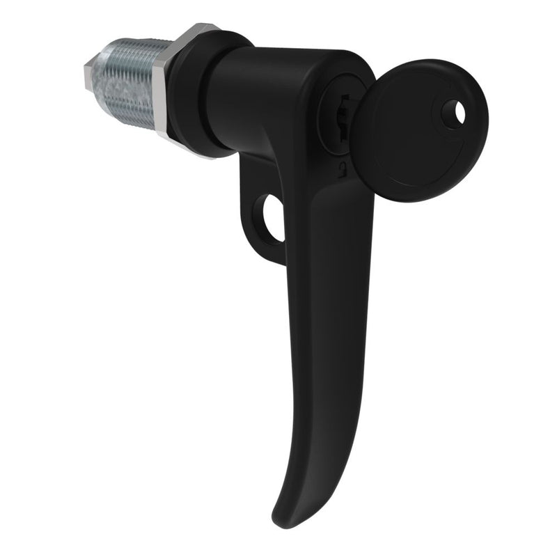 SOUTHCO Quarter-Turn Cam Latch, Key Locking (Reversible Key), L-Handle, Pad Locking, Sealed, Zinc Alloy, Powder Coat, Black [E5-7A-725-UU1-13]