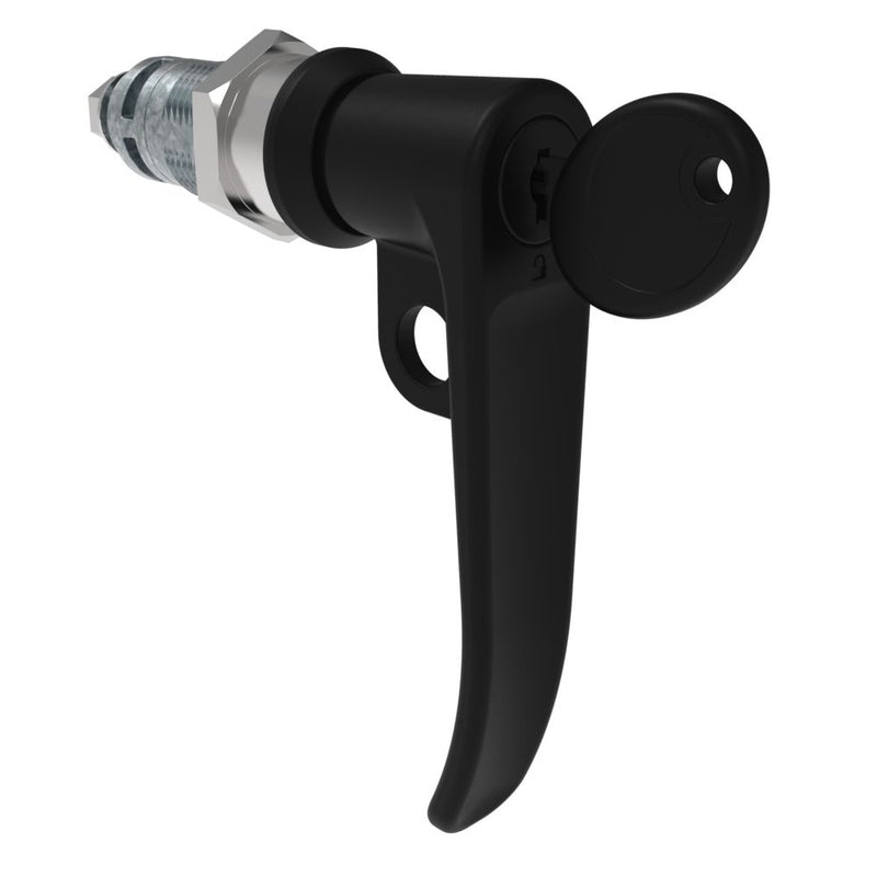 SOUTHCO Quarter-Turn Cam Latch, Key Locking (Reversible Key), L-Handle, Pad Locking, Sealed, Zinc Alloy, Powder Coat, Black [E5-7A-725-UU3-13]